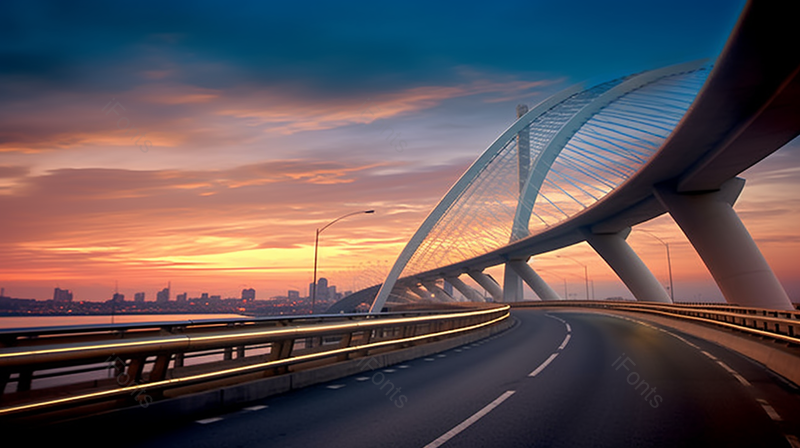 夕阳下的大桥和公路,高清,摄影图,摄影图片,图片大全,摄影图免费下载